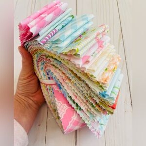 Vintage linens jelly roll strips 2.5” floral bed sheets sewing quilt fabric pink